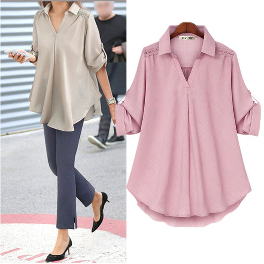 Street Fashion V-ringning för kvinnor Casual Loose Comfy Shirt